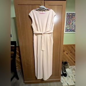 CALVIN KLEIN - Pink Tie Belt Sleeveless Boat Neck Cropped Jumpsuit - Sz 8